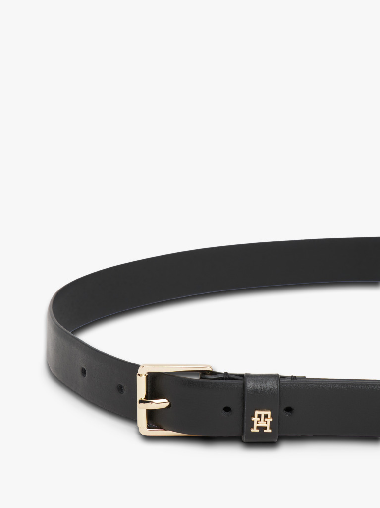 Black TH Monogram Square Buckle Leather Belt  Women