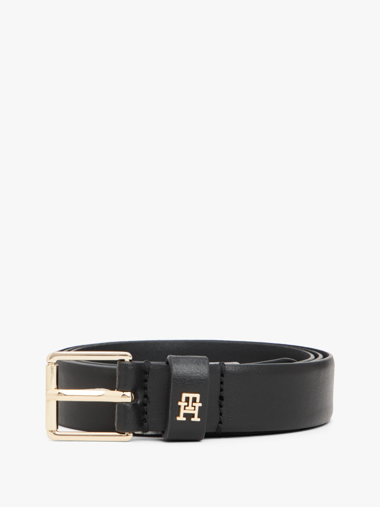 Black TH Monogram Square Buckle Leather Belt  Women