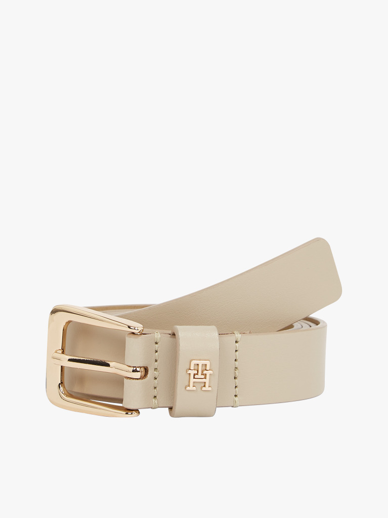 Beige TH Monogram Leather Belt  Women