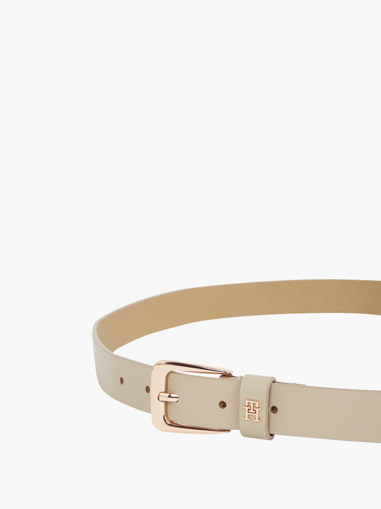Beige TH Monogram Leather Belt  Women