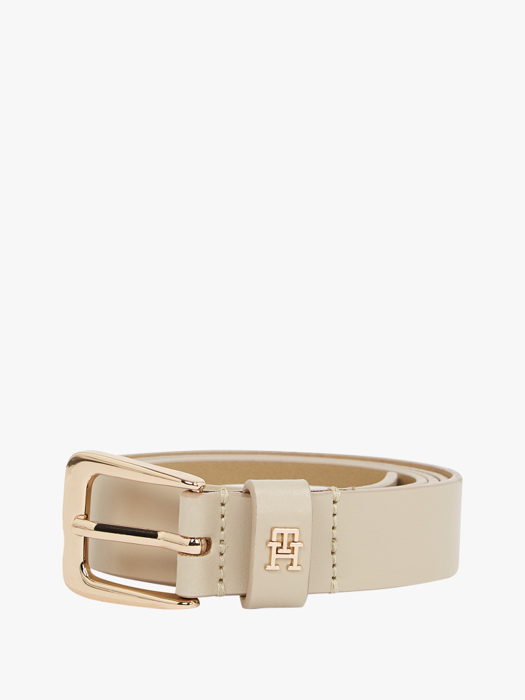 Beige TH Monogram Leather Belt  Women