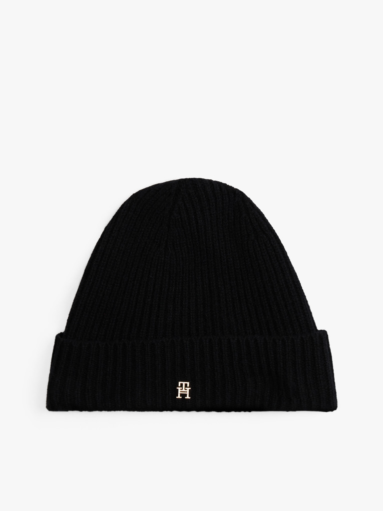 Black Pure Cashmere Rib-Knit Beanie  Women