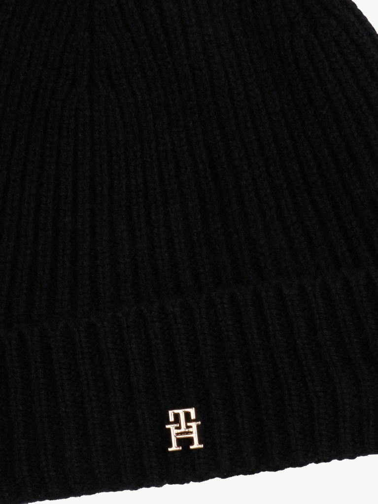 Black Pure Cashmere Rib-Knit Beanie  Women