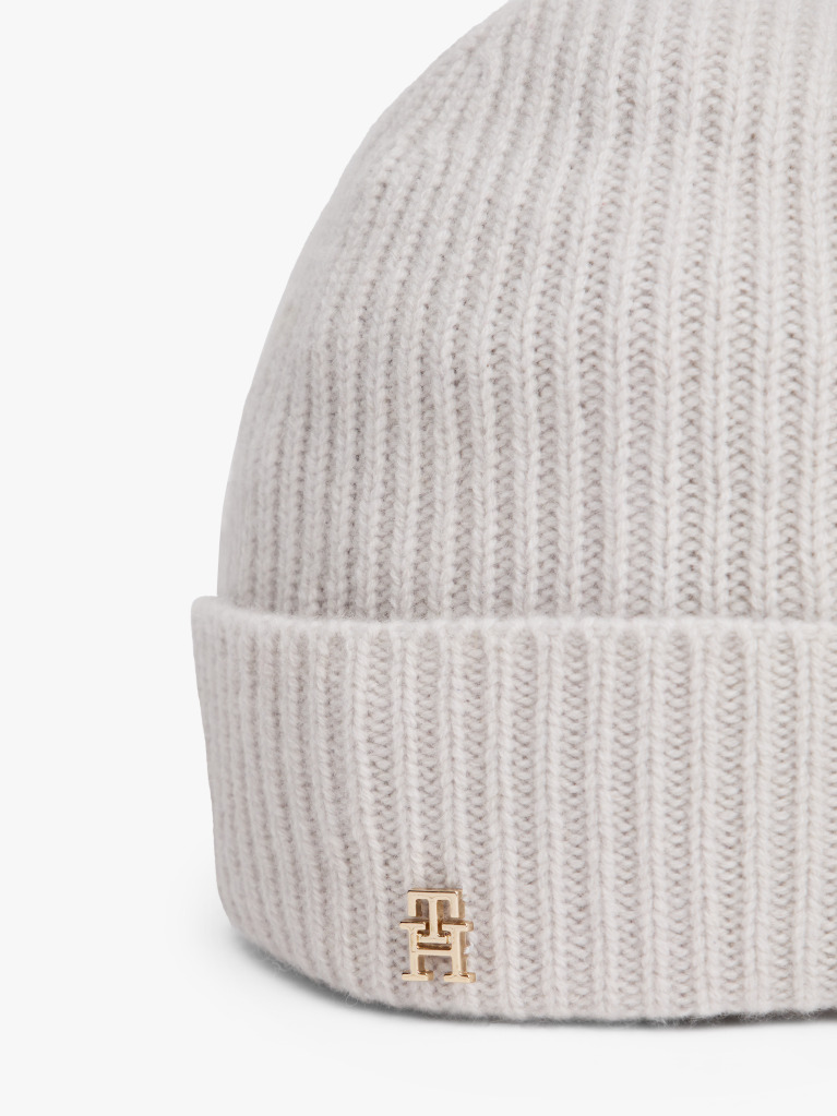 Grey Pure Cashmere Rib-Knit Beanie  Women