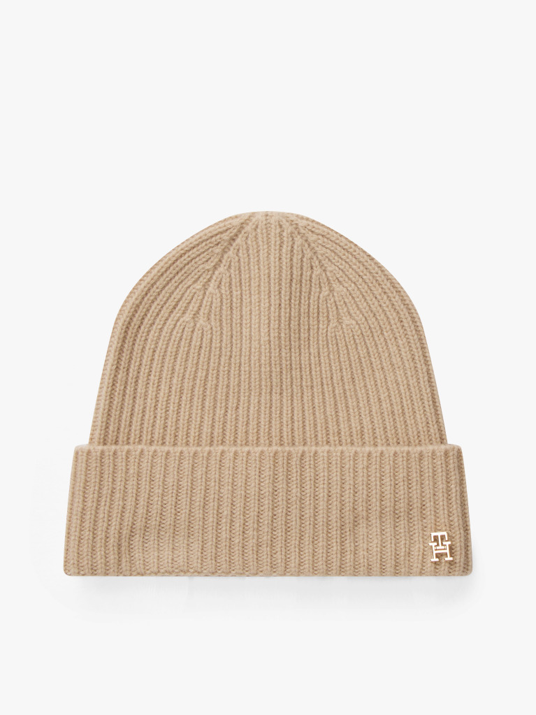 Beige Pure Cashmere Rib-Knit Beanie  Women