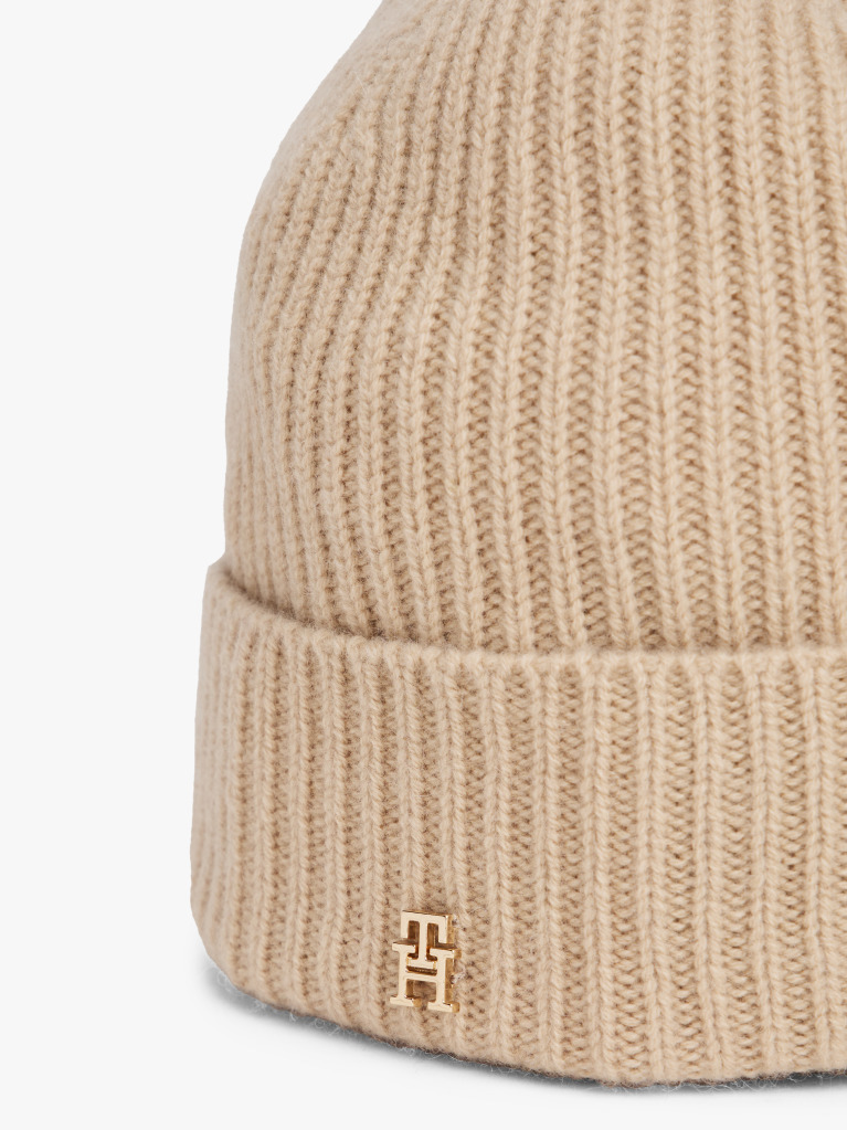 Beige Pure Cashmere Rib-Knit Beanie  Women