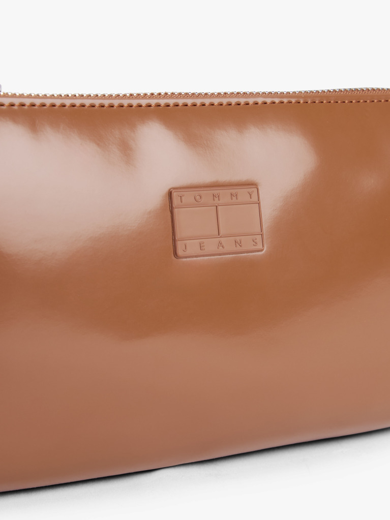 Brown Shiny Logo Plaque Shoulder Bag  Women