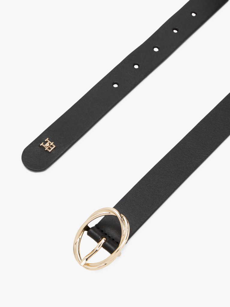Black Chic Twist Buckle Leather Belt  Women