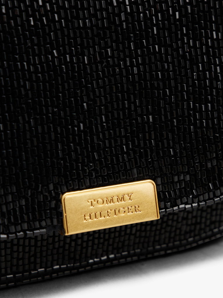 Black Beaded Leather Crossbody Bag  Women