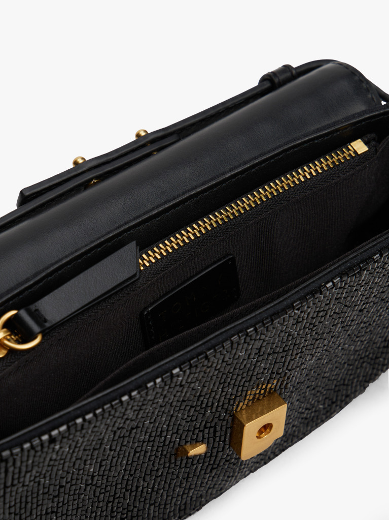 Black Beaded Leather Crossbody Bag  Women