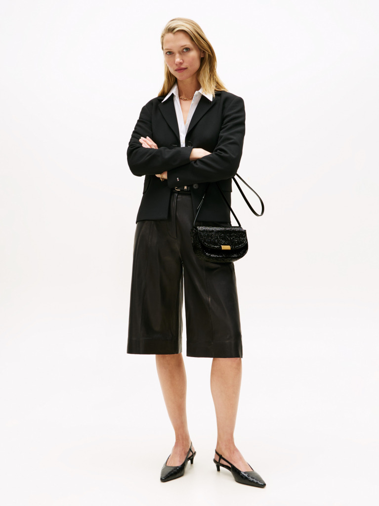 Black Beaded Leather Crossbody Bag  Women
