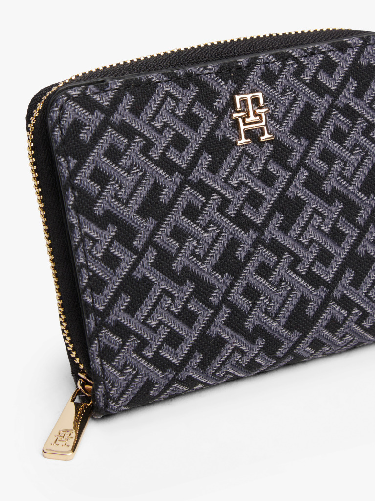 Black Hilfiger Icon Jacquard Logo Zip-Around Wallet  Women