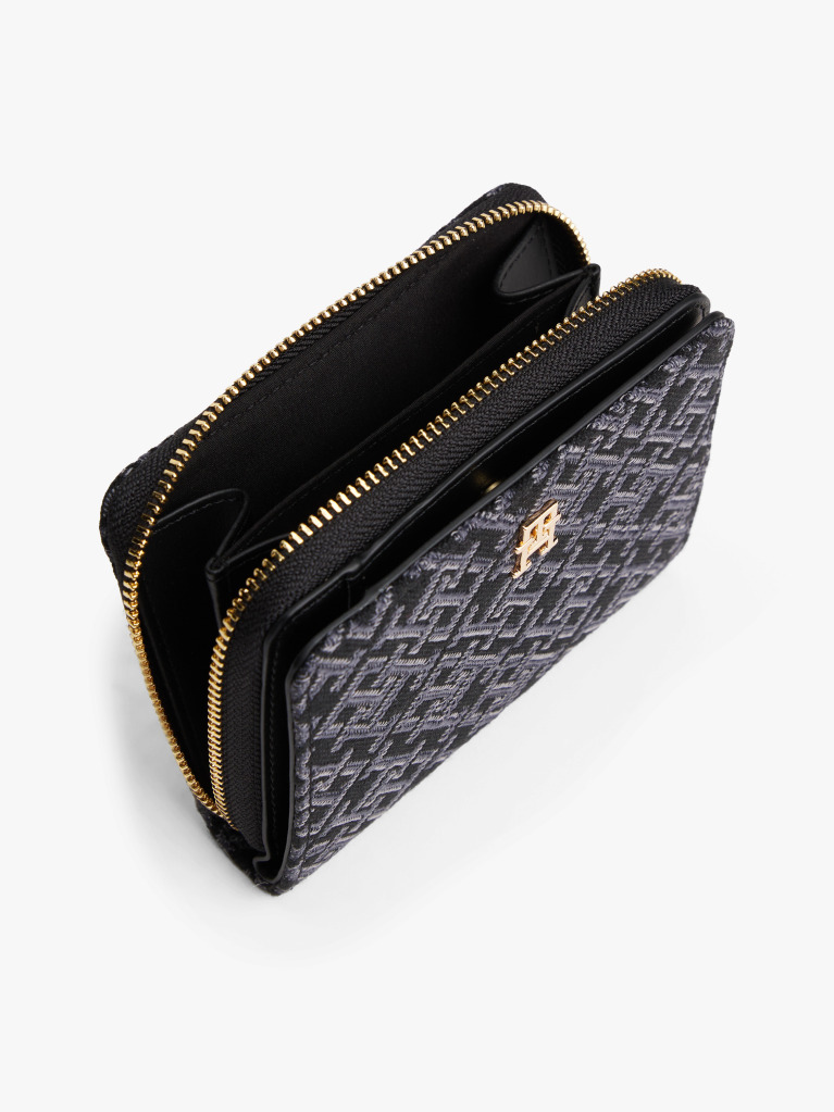 Black Hilfiger Icon Jacquard Logo Zip-Around Wallet  Women