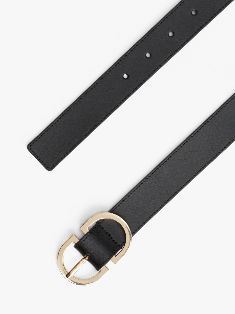 Black Oval Buckle Leather Belt  Women