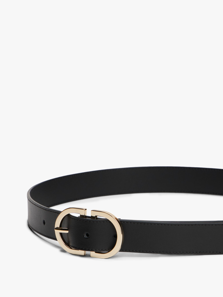 Black Oval Buckle Leather Belt  Women