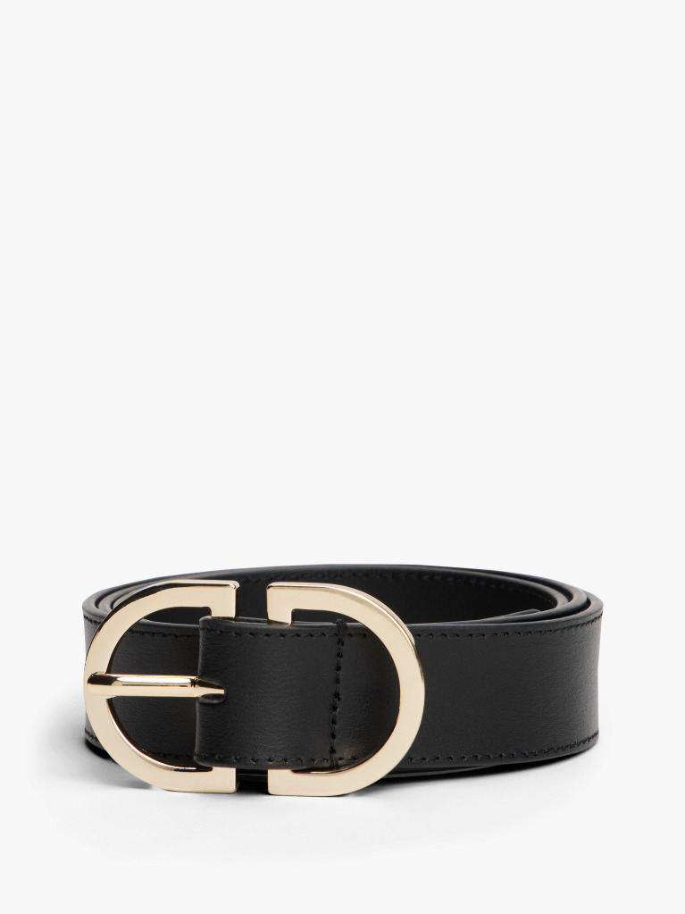 Black Oval Buckle Leather Belt  Women
