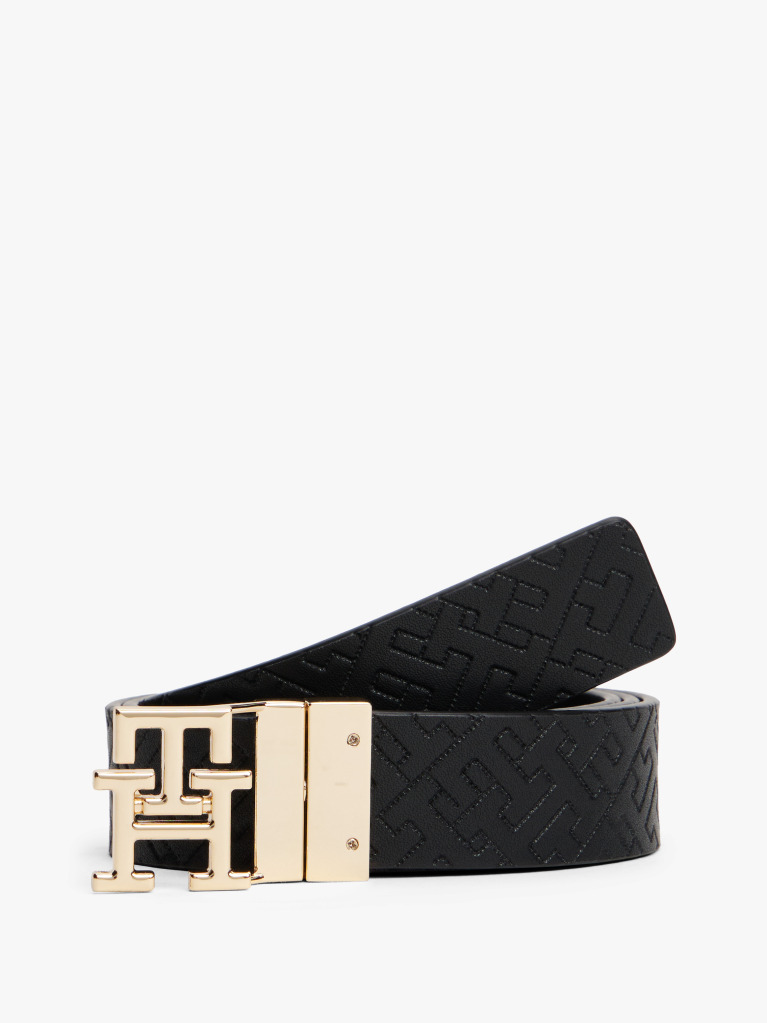 Black TH Monogram Reversible Leather Belt  Women
