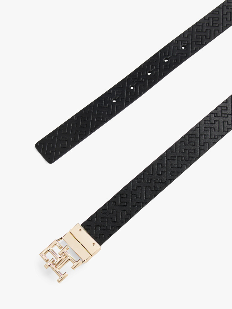 Black TH Monogram Reversible Leather Belt  Women