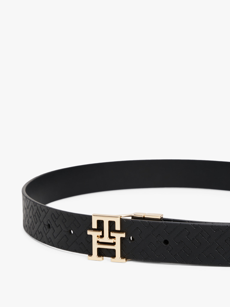 Black TH Monogram Reversible Leather Belt  Women