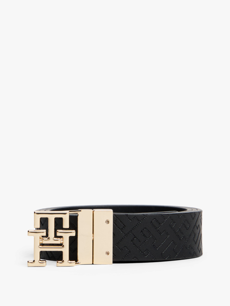 Black TH Monogram Reversible Leather Belt  Women
