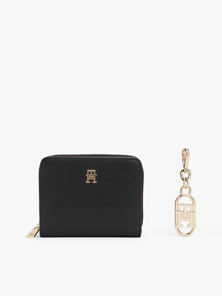 Black Zip-Around Wallet And Charm Gift Box  Women