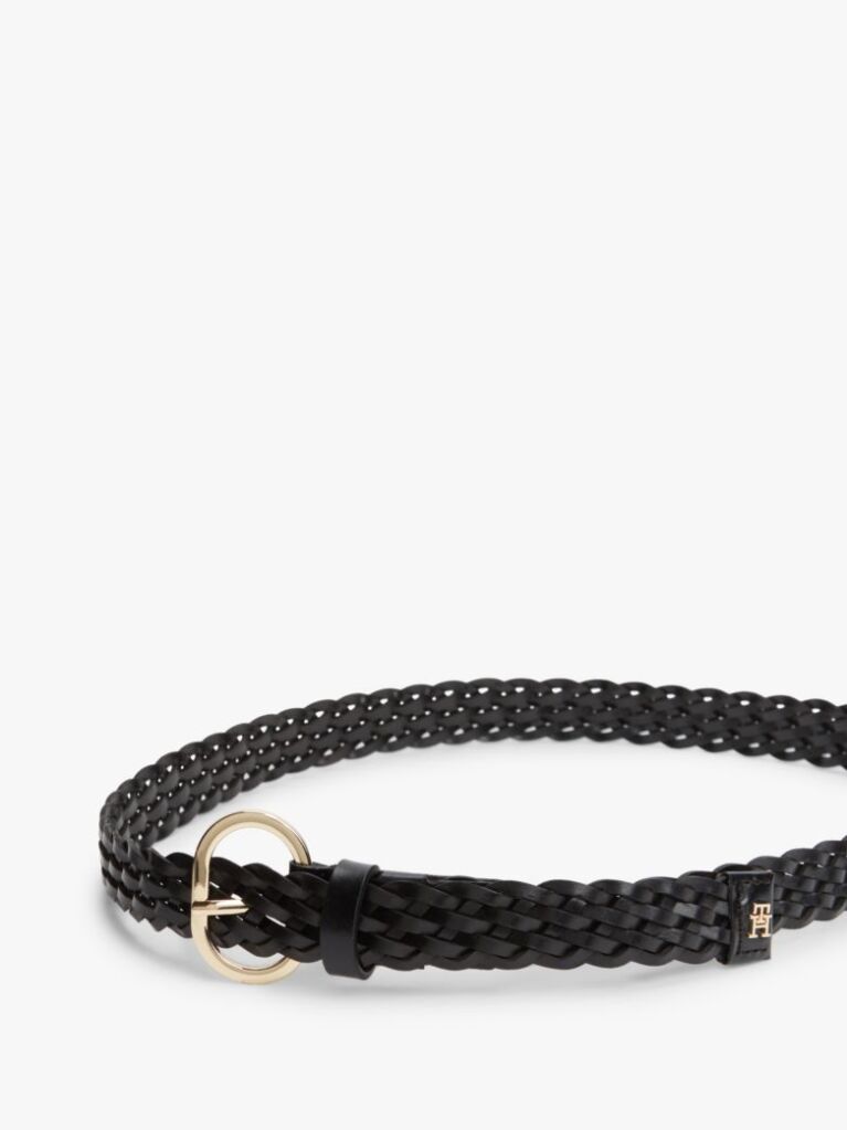 Black Chic Oval Buckle Braided Leather Belt  Women