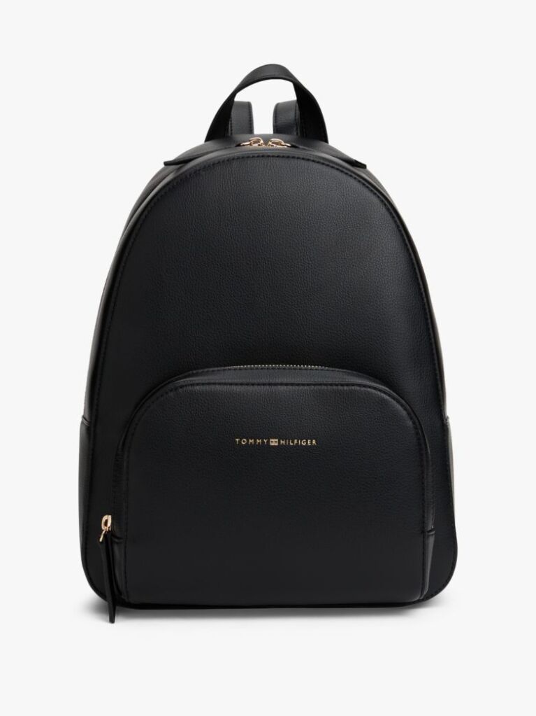Black Metallic Logo Pebble Grain Backpack  Women