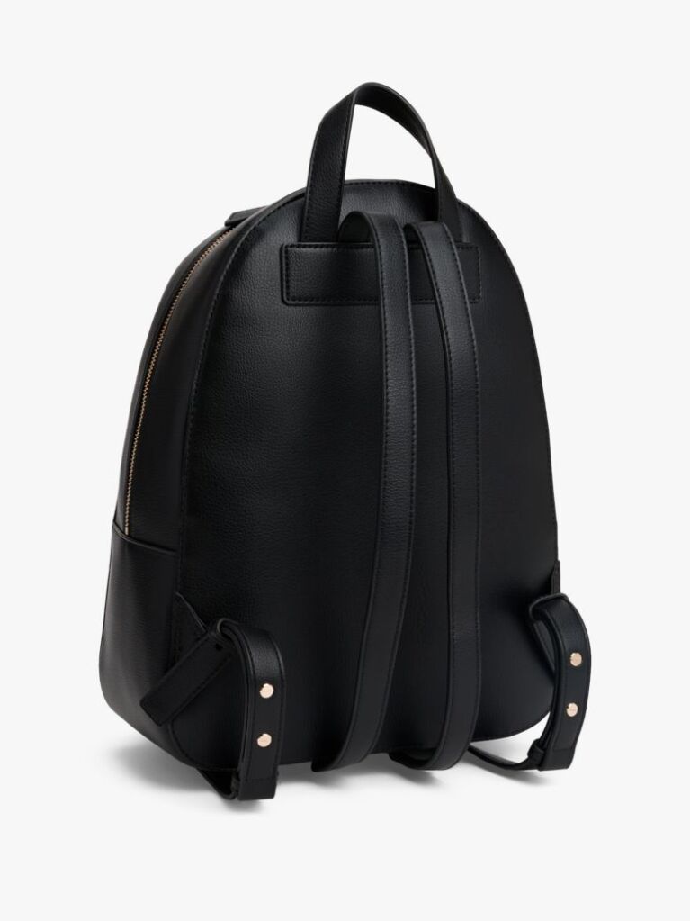 Black Metallic Logo Pebble Grain Backpack  Women