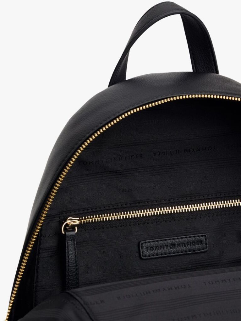 Black Metallic Logo Pebble Grain Backpack  Women