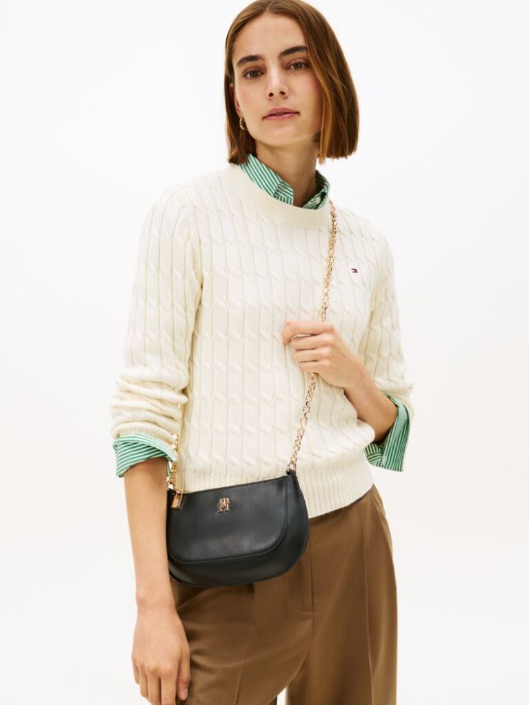 Black TH Monogram Chain Strap Crossbody Bag  Women