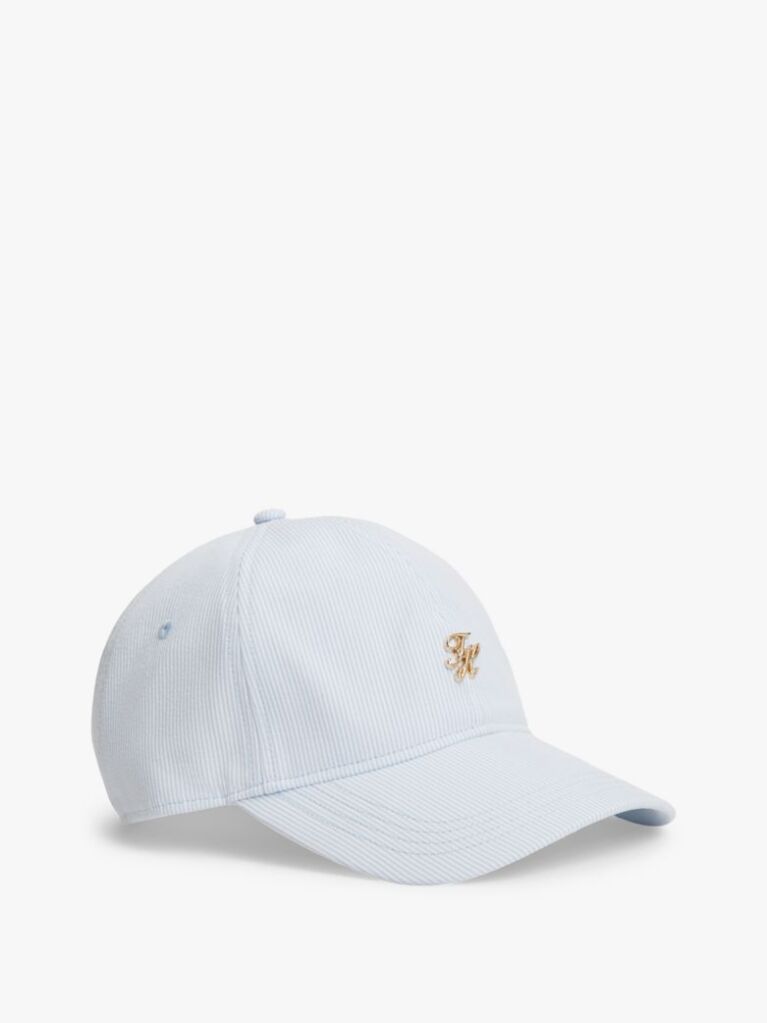 Blue Stripe Seersucker Logo Plaque Baseball Cap  Women