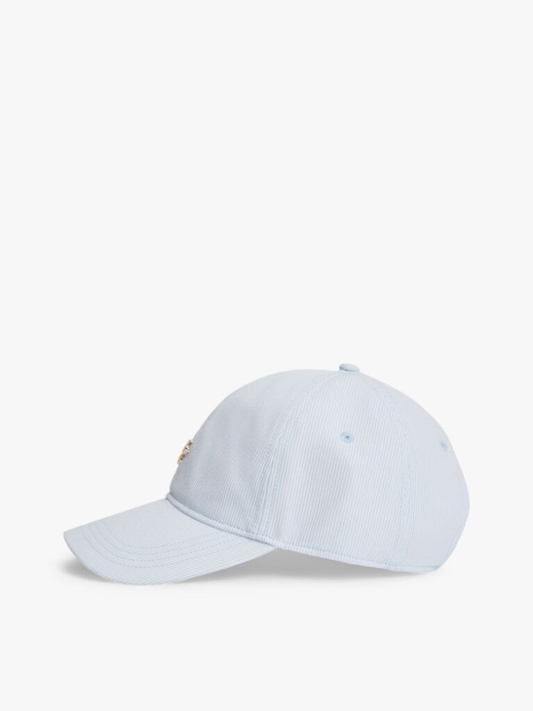Blue Stripe Seersucker Logo Plaque Baseball Cap  Women