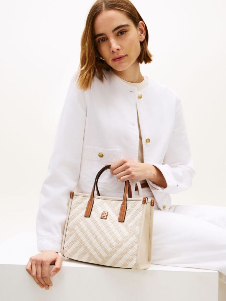 Beige City Woven Crossbody Tote Bag  Women