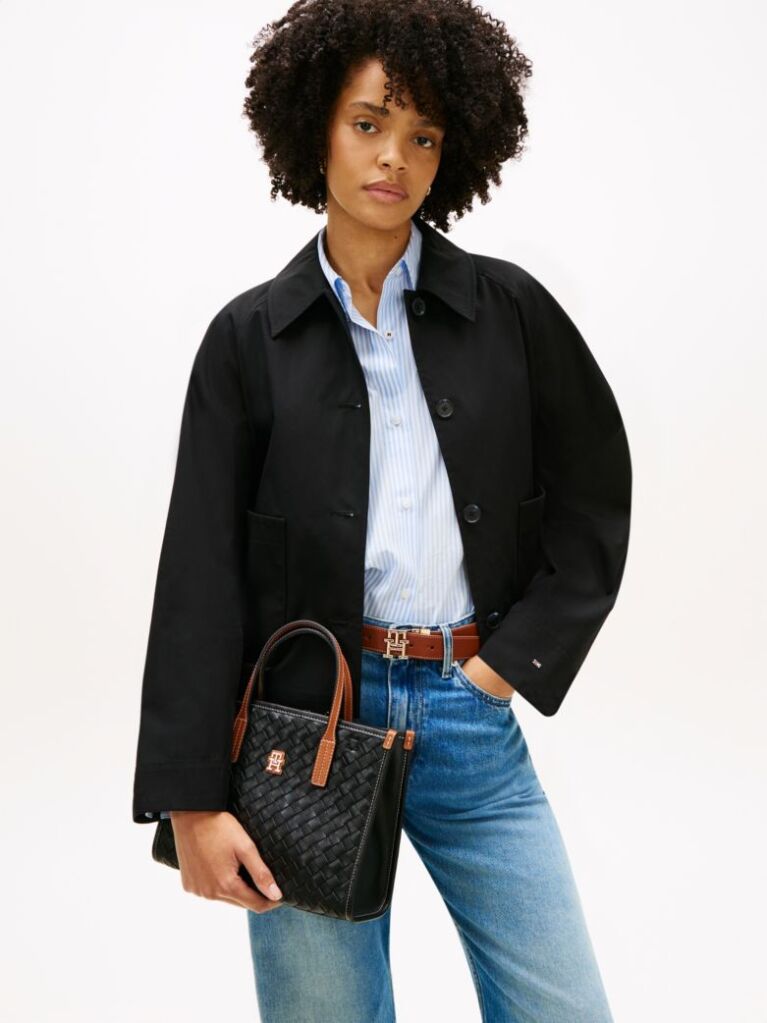 Black City Woven Crossbody Tote Bag  Women