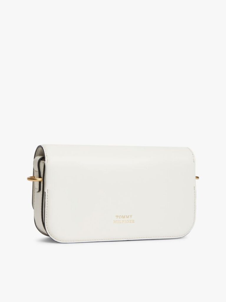 White Leather Flap Logo Plaque Crossbody Bag  Women