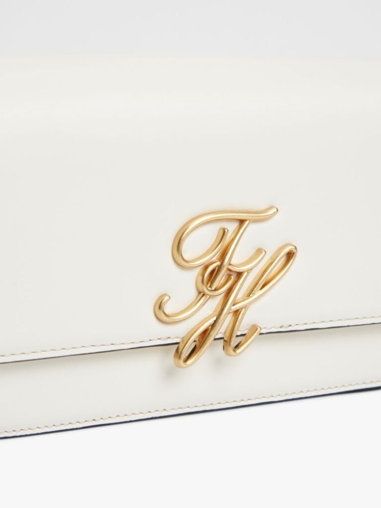 White Leather Flap Logo Plaque Crossbody Bag  Women