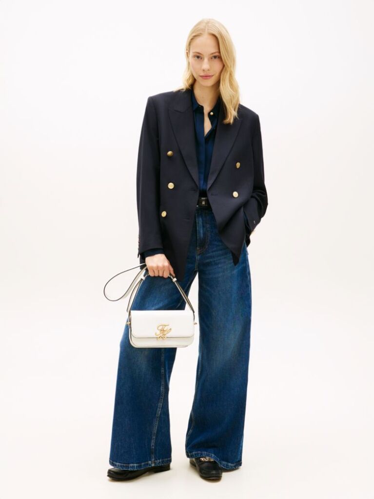 White Leather Flap Logo Plaque Crossbody Bag  Women