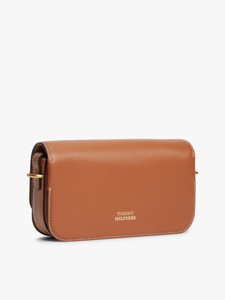 Brown Leather Flap Logo Plaque Crossbody Bag  Women