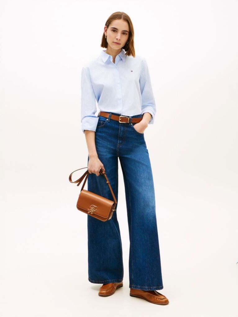 Brown Leather Flap Logo Plaque Crossbody Bag  Women