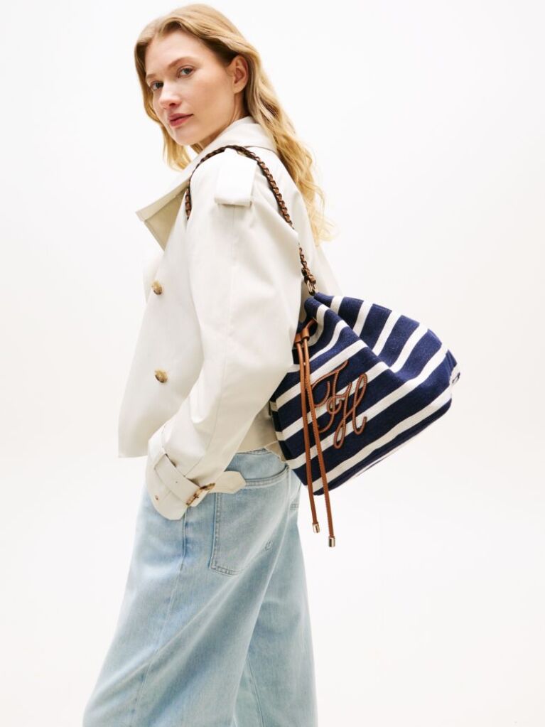 Multi Stripe Logo Adjustable Bucket Bag  Women