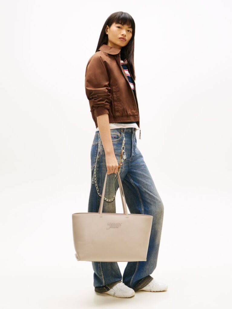Beige Essential Embossed Logo Tote Bag  Women