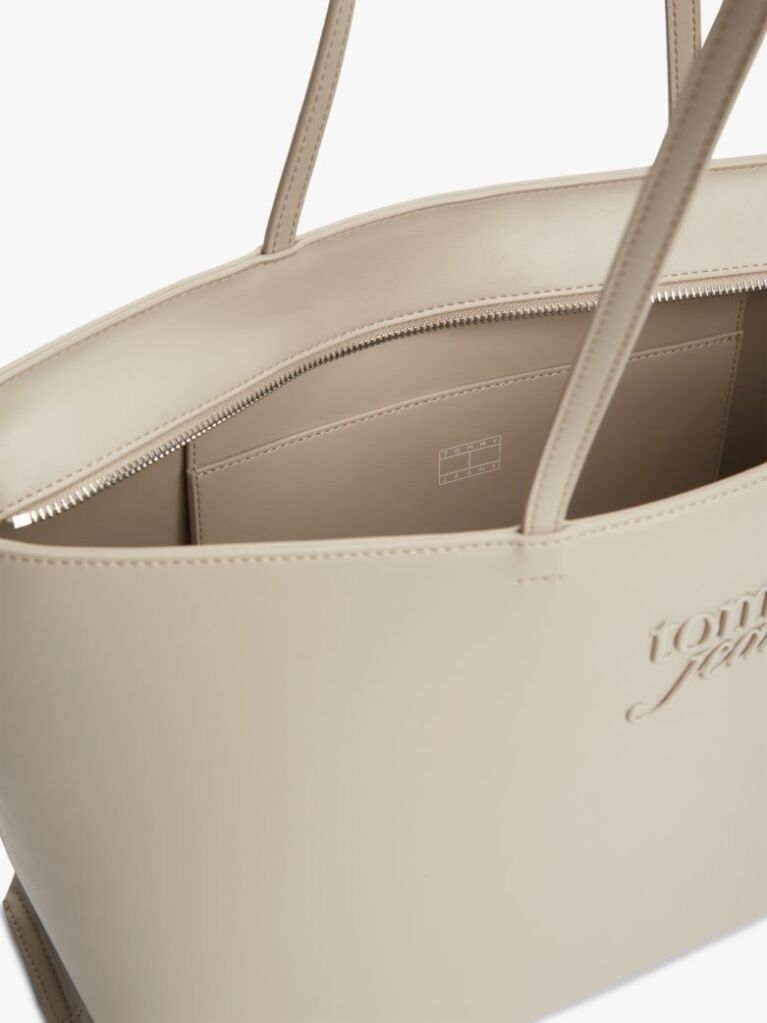 Beige Essential Embossed Logo Tote Bag  Women