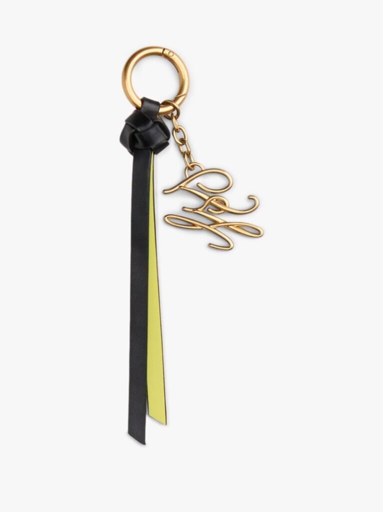 Black Logo Charm Leather Keychain  Women