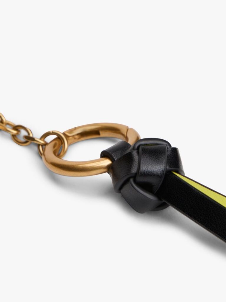 Black Logo Charm Leather Keychain  Women