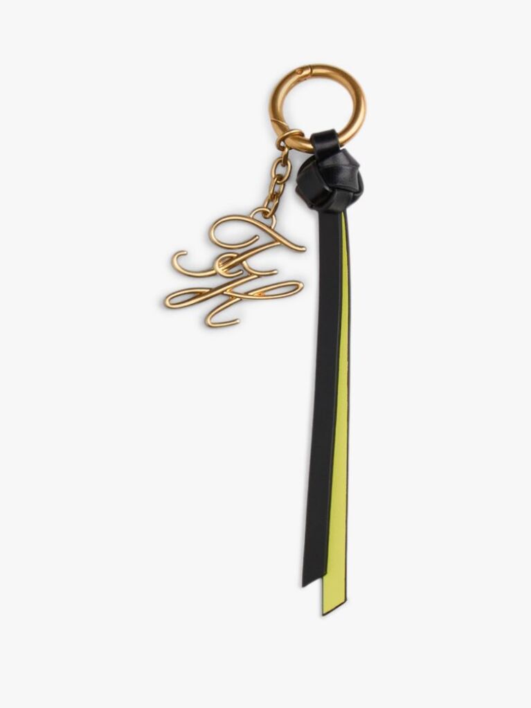 Black Logo Charm Leather Keychain  Women