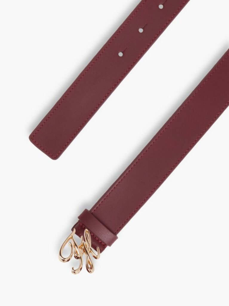 Red Logo Plaque Buckle Leather Belt  Women