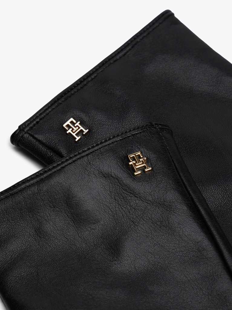 Black Chic TH Monogram Plaque Leather Gloves  Women