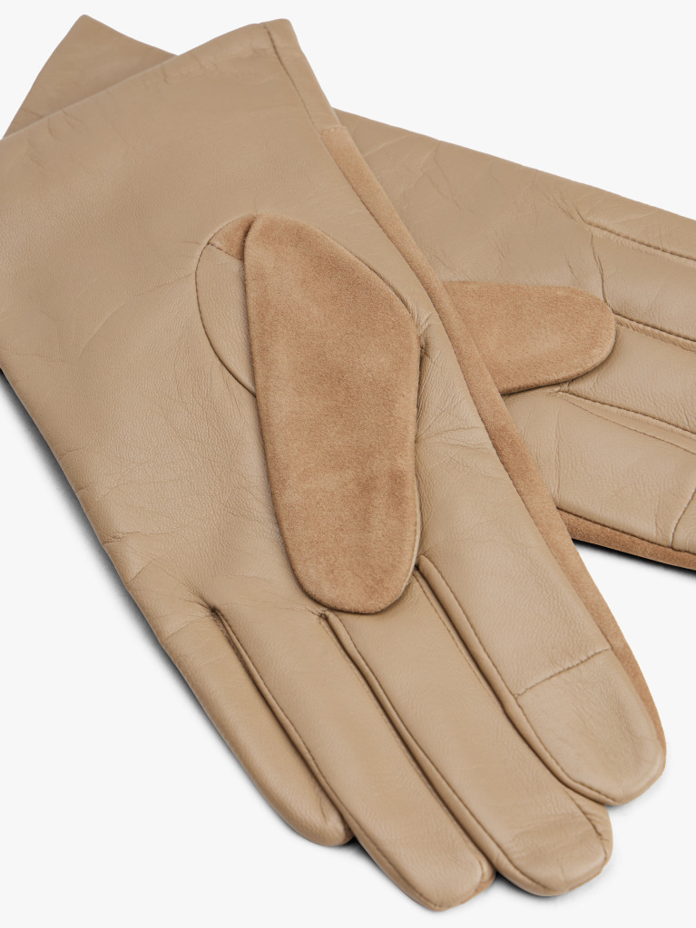 Beige Chic Suede Back Leather Gloves  Women