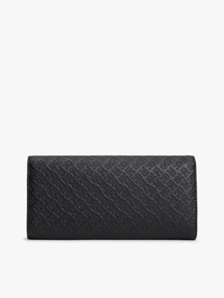 Black Hilfiger Icon Embossed Flap Wallet  Women