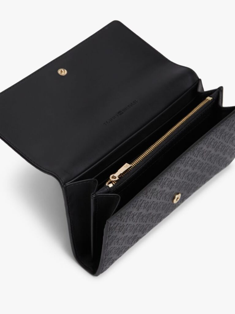 Black Hilfiger Icon Embossed Flap Wallet  Women